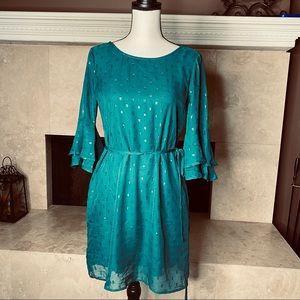 Speechless Ruffle Sleeve Green Dress Size M